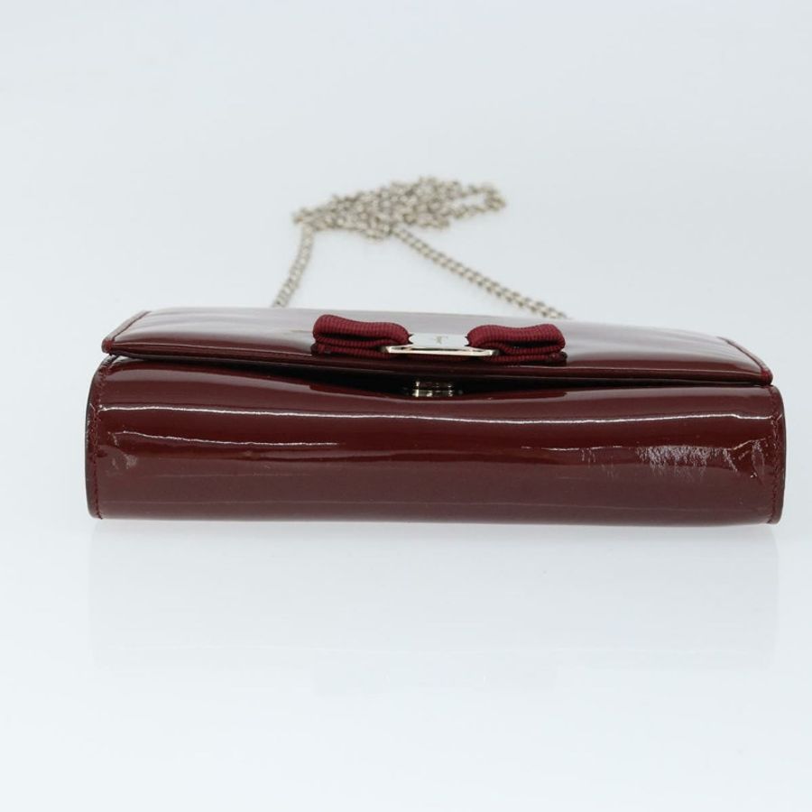 【日本直送】Salvatore Ferragamo Vala 鏈條單肩包 琺瑯紅銀色 正品 gh1177-4