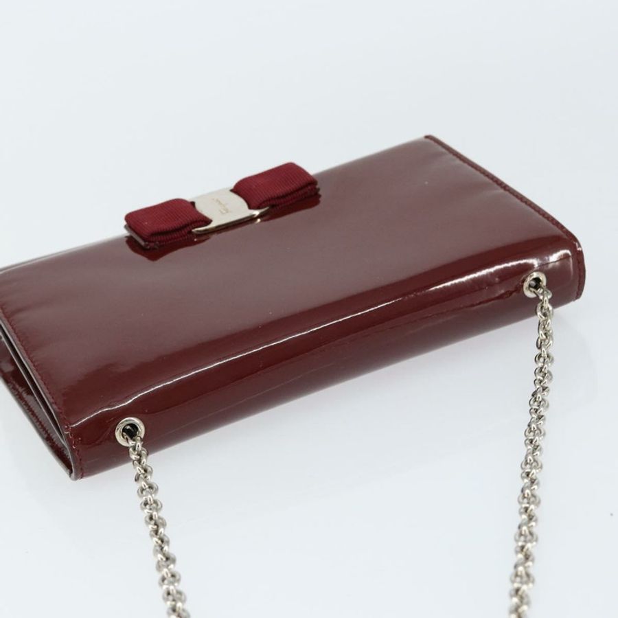 【日本直送】Salvatore Ferragamo Vala 鏈條單肩包 琺瑯紅銀色 正品 gh1177-5