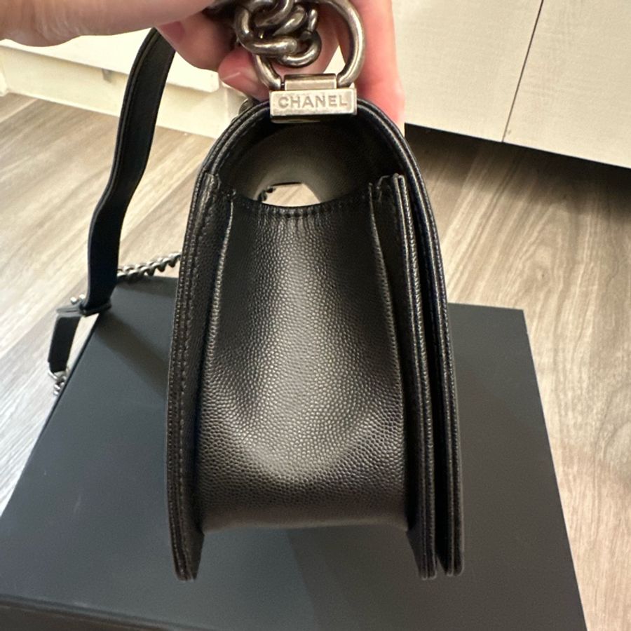 Chanel Boy25 荔枝牛皮黑銀 晶片款-10