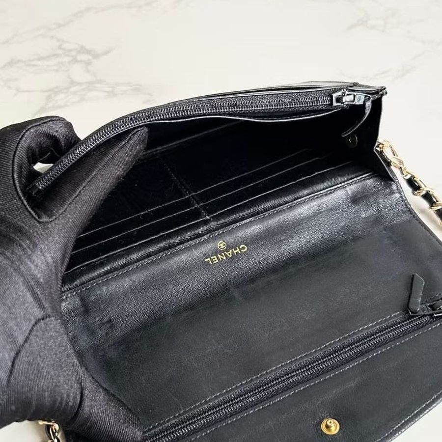 【LA LUNE】稀有中古包 Chanel黑色羊皮皮革WOC斜背包 長夾 單肩包 側背包-6