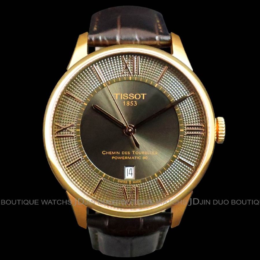 金鐸精品~2483 TISSOT天梭Tourelles杜魯爾系列棕面玫瑰金色42mm自動上鍊男用腕錶-0