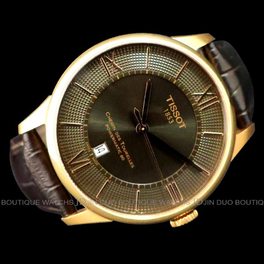 金鐸精品~2483 TISSOT天梭Tourelles杜魯爾系列棕面玫瑰金色42mm自動上鍊男用腕錶-1