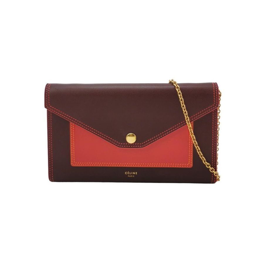 Celine 牛皮拼色字母Logo翻蓋單肩包斜挎包-0