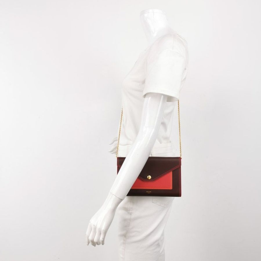 Celine 牛皮拼色字母Logo翻蓋單肩包斜挎包-1