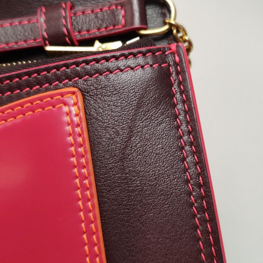 Celine 牛皮拼色字母Logo翻蓋單肩包斜挎包-12