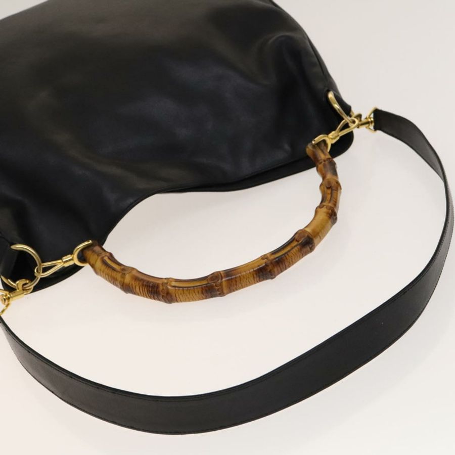 【日本直送】GUCCI 竹節手提包 皮革 兩用 黑色 金色 001 1781 1577 0 Auth 137281-6