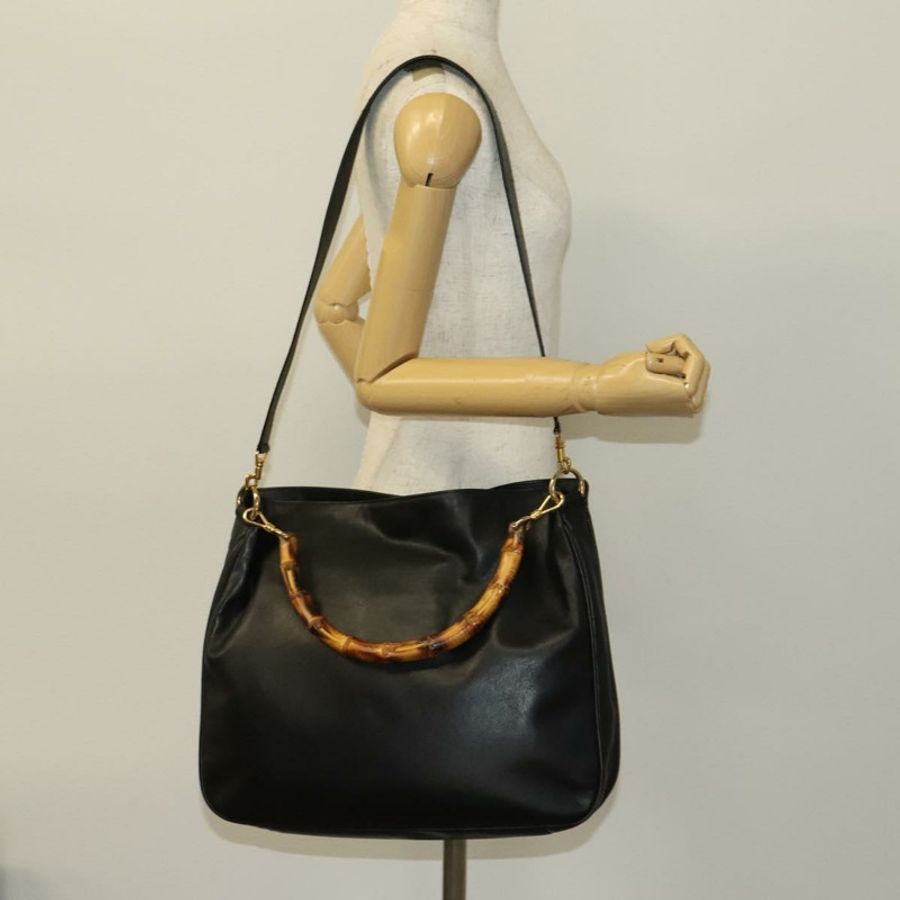 【日本直送】GUCCI 竹節手提包 皮革 兩用 黑色 金色 001 1781 1577 0 Auth 137281-21