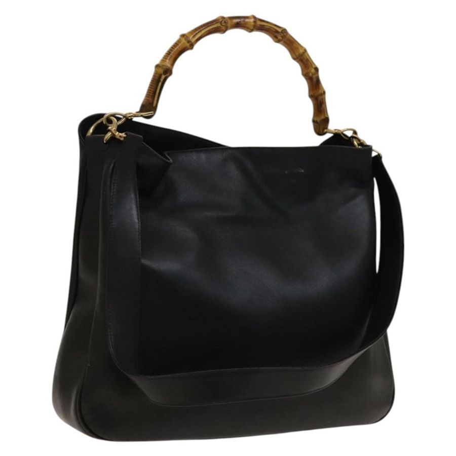 【日本直送】GUCCI 竹節肩背包 皮革 兩用 黑色 金色 001 1998 1577 正品 139142-0