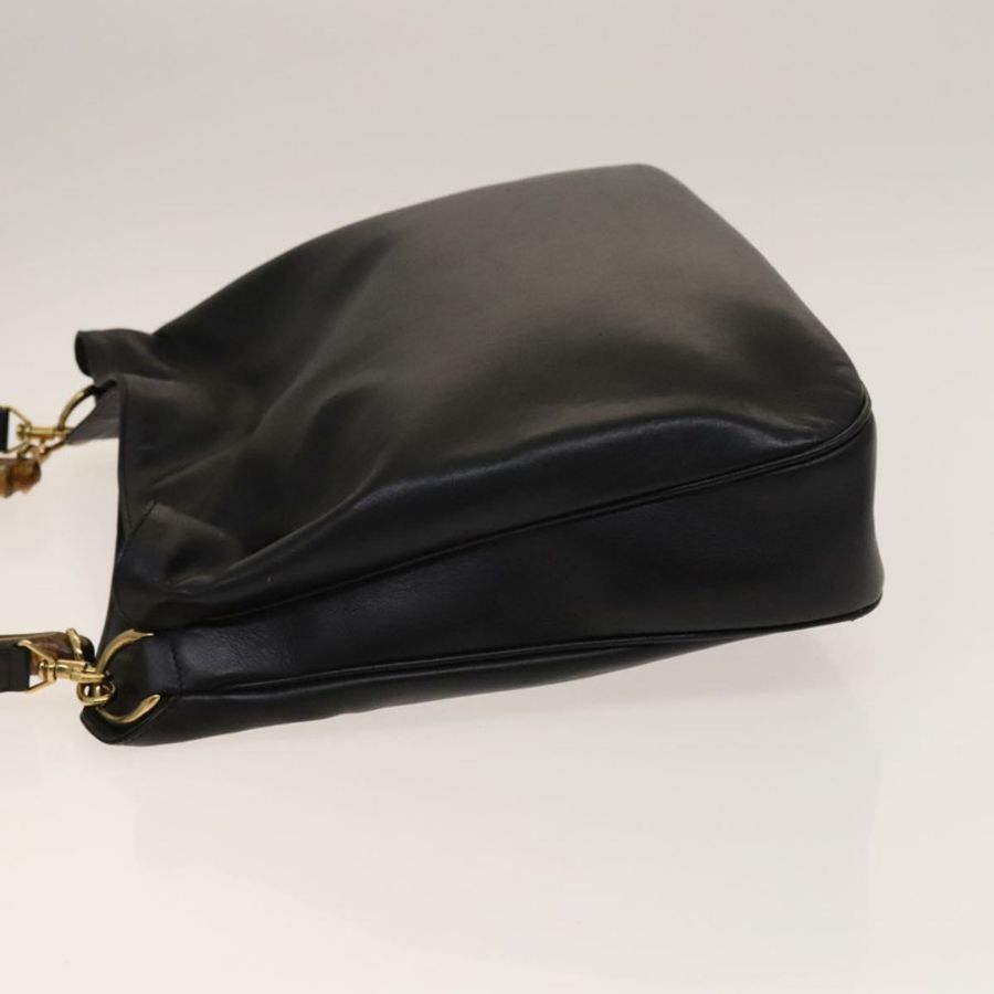 【日本直送】GUCCI 竹節肩背包 皮革 兩用 黑色 金色 001 1998 1577 正品 139142-3