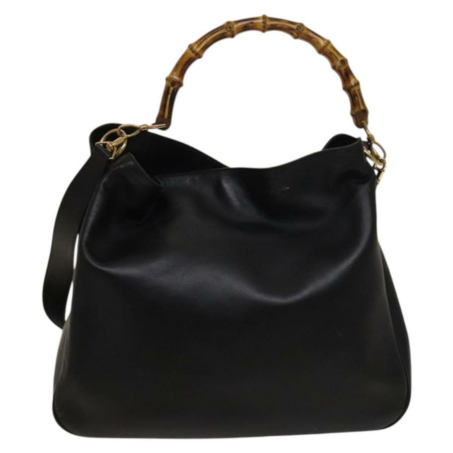 【日本直送】GUCCI 竹節肩背包 皮革 兩用 黑色 金色 001 1998 1577 正品 139142-12