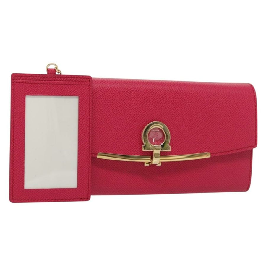 【日本直送】Salvatore Ferragamo Gancini 長版皮夾 皮革 粉金 正品 139609-0