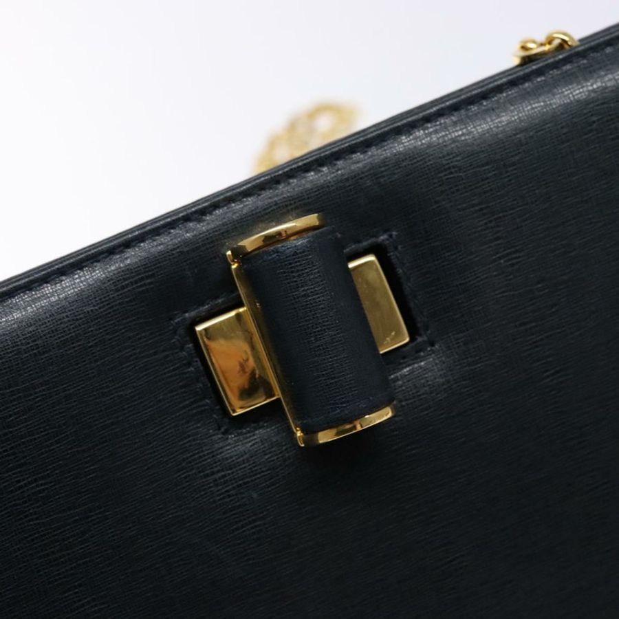 【日本直送】Salvatore Ferragamo Gancini 鏈條單肩包 皮革 海軍藍 金色 正品 140222-9
