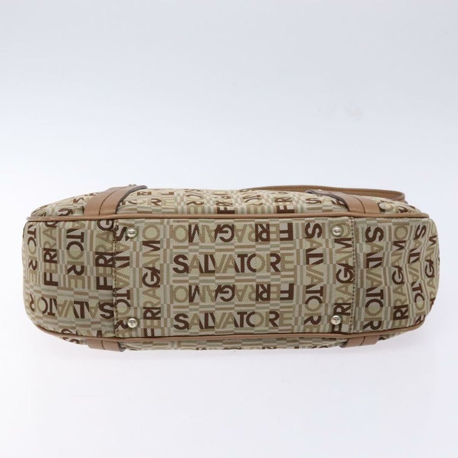 【日本直送】Salvatore Ferragamo 肩背包 帆布 皮革 米色 銀色 正品 bs28919-4