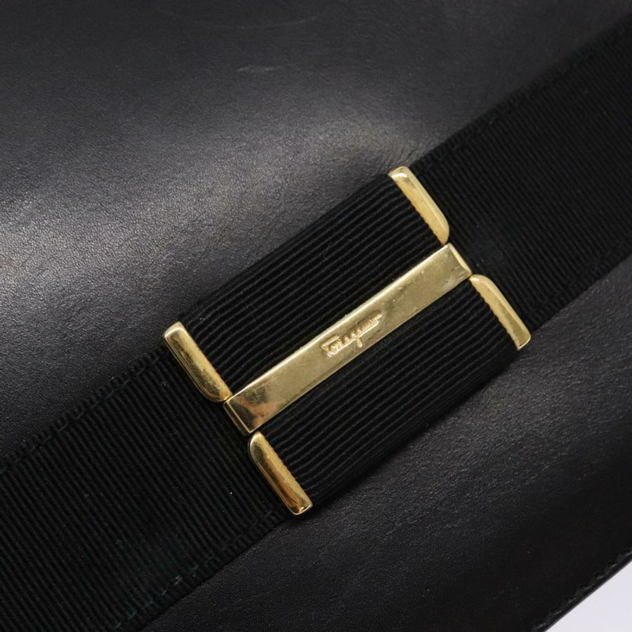 【日本直送】Salvatore Ferragamo Gancini 單肩包,黑色皮革,金色,正品,貨號 140540-16