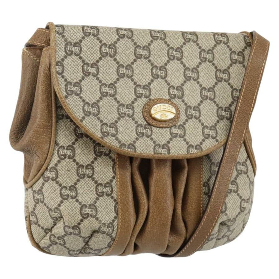 【日本直送】GUCCI GG Plus Supreme 單肩包 PVC 皮革 米色 金色 正品 th6331-0