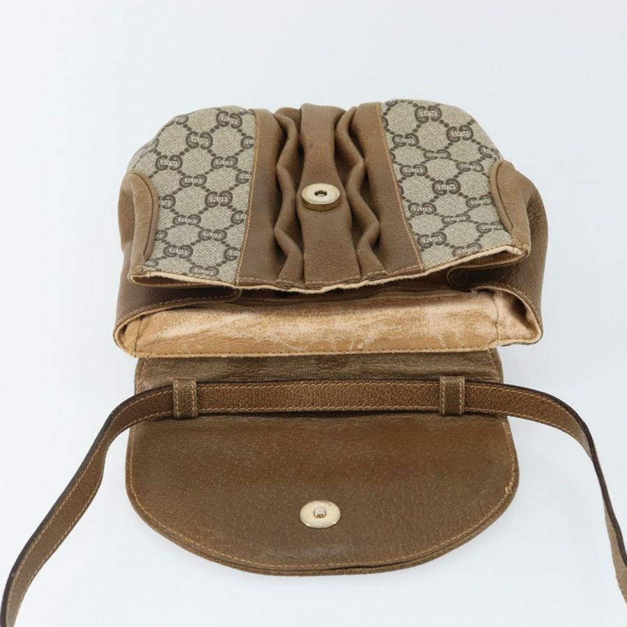 【日本直送】GUCCI GG Plus Supreme 單肩包 PVC 皮革 米色 金色 正品 th6331-9