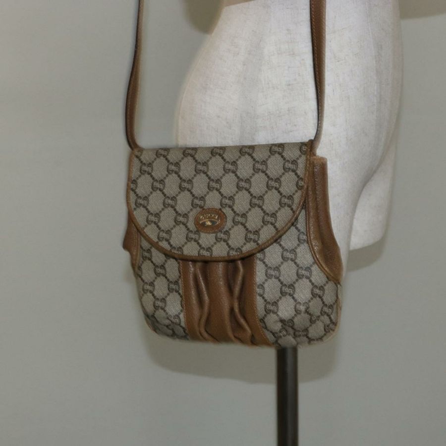 【日本直送】GUCCI GG Plus Supreme 單肩包 PVC 皮革 米色 金色 正品 th6331-20