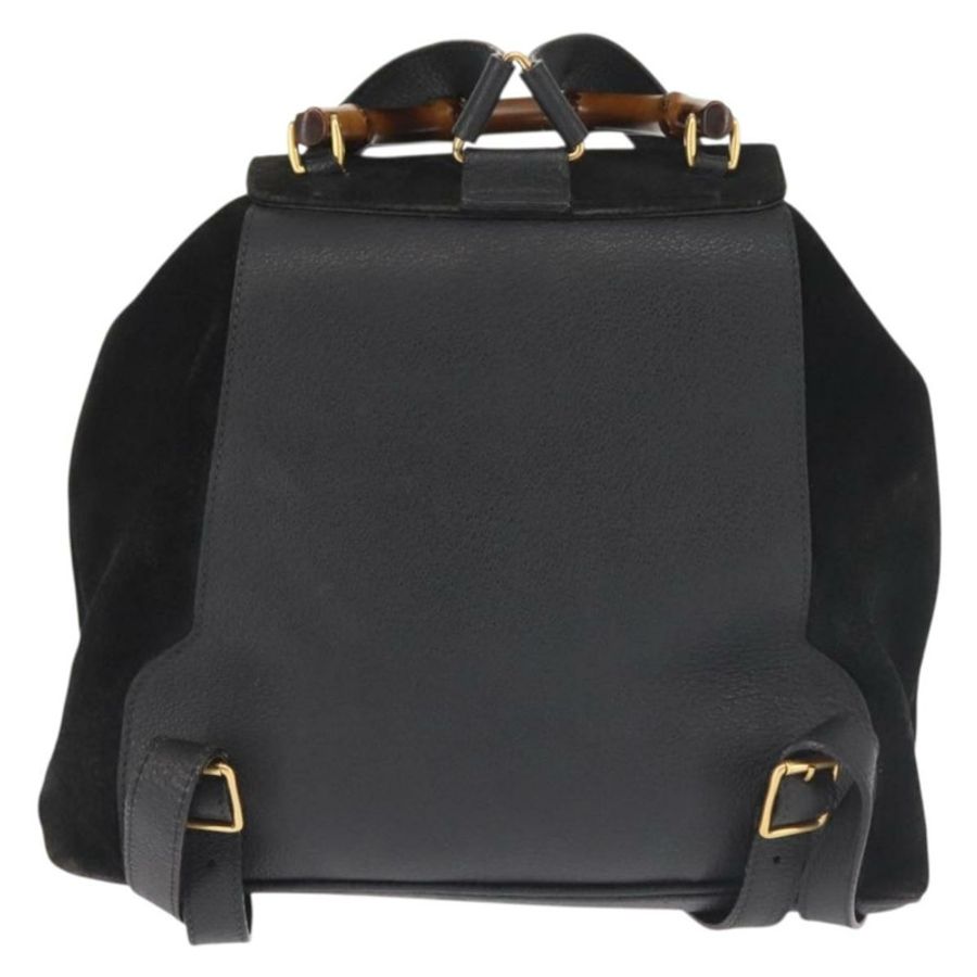 【日本直送】GUCCI 竹編雙肩包 絨面革 黑色 金色 003 2058 016 正品 BA5937-1