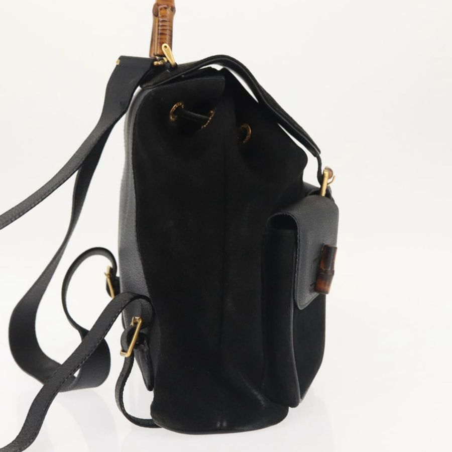 【日本直送】GUCCI 竹編雙肩包 絨面革 黑色 金色 003 2058 016 正品 BA5937-3