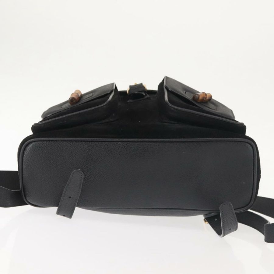 【日本直送】GUCCI 竹編雙肩包 絨面革 黑色 金色 003 2058 016 正品 BA5937-4