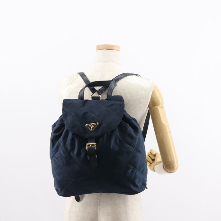 【日本直送】PRADA 雙肩包 尼龍 海軍藍 金色 正品 146671-27