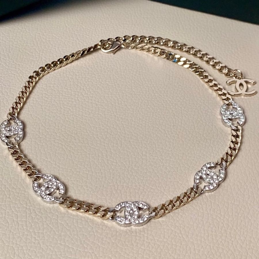 Chanel 淡金色 水鑽Logo 五花頸鏈 項鏈 choker-5