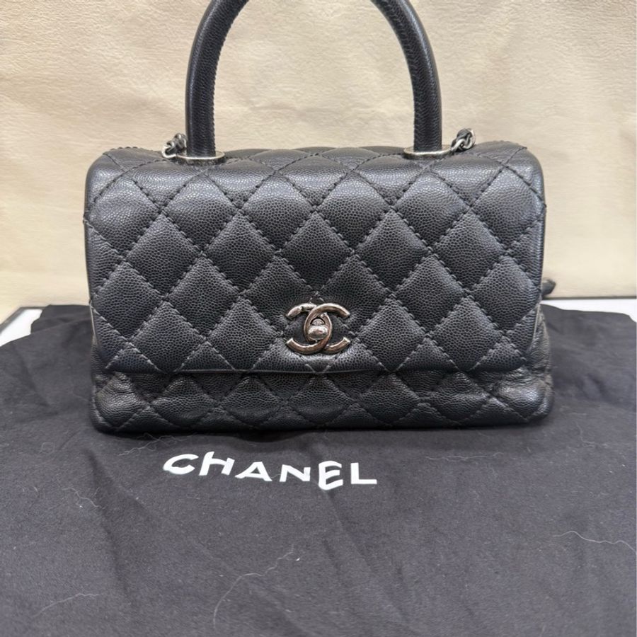 Chanel 黑银Coco handle 牛皮荔枝小号 22开有卡-0