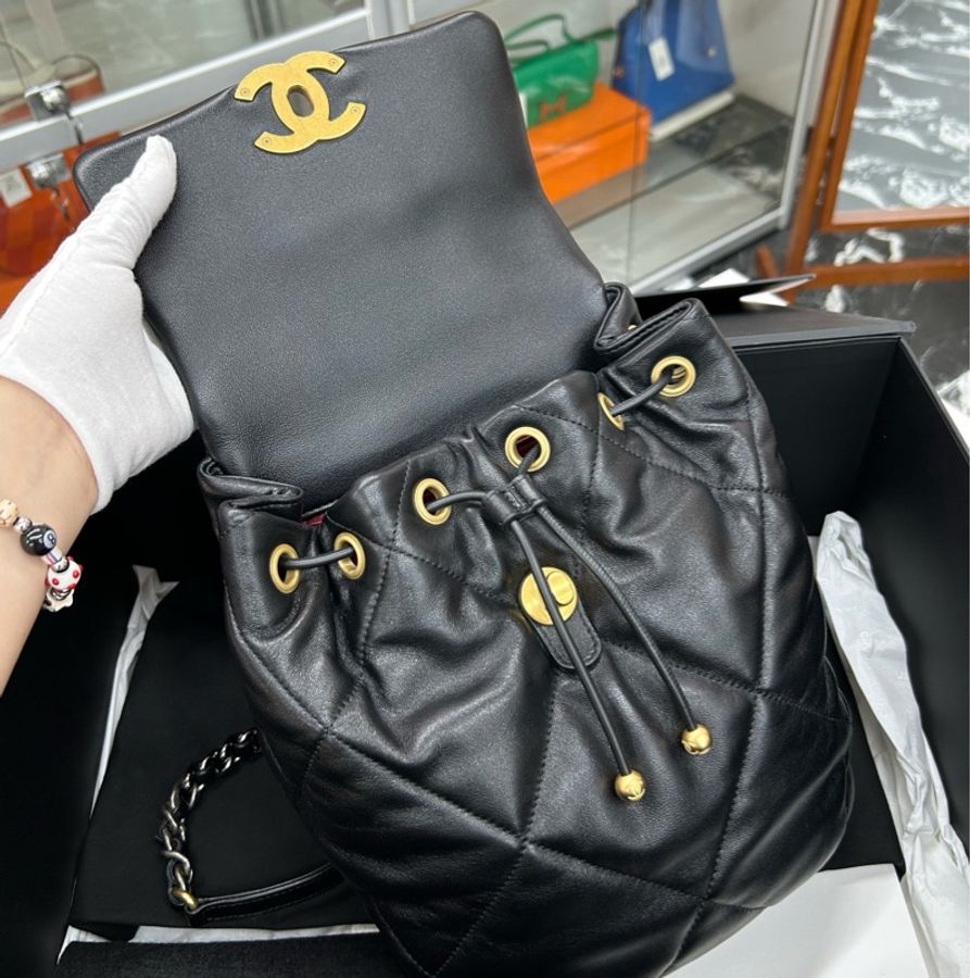 Chanel 24C 黑金19Bag雙肩包 芯片 尺寸約22*26 附件毛氈、塵袋-6