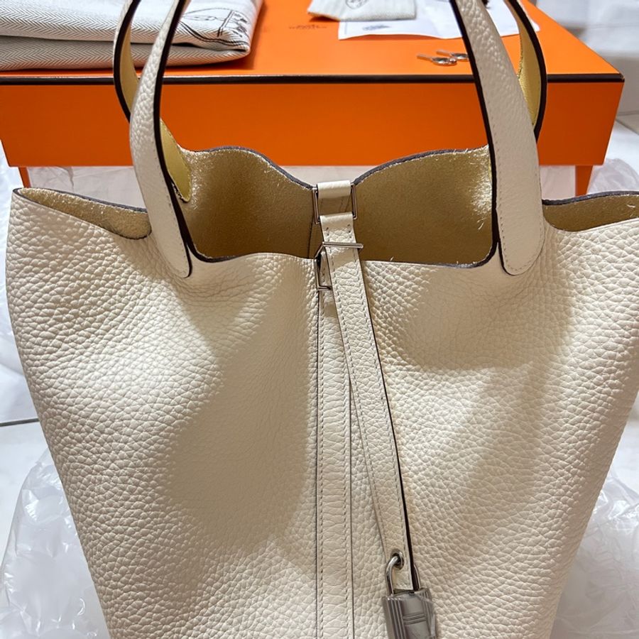 Hermes Picotin 22/ P22 菜籃子 Nata奶油白銀扣 拼內手柄 Jaune Poussin小雞黃/ Clemence leather/ Stamp Y-5