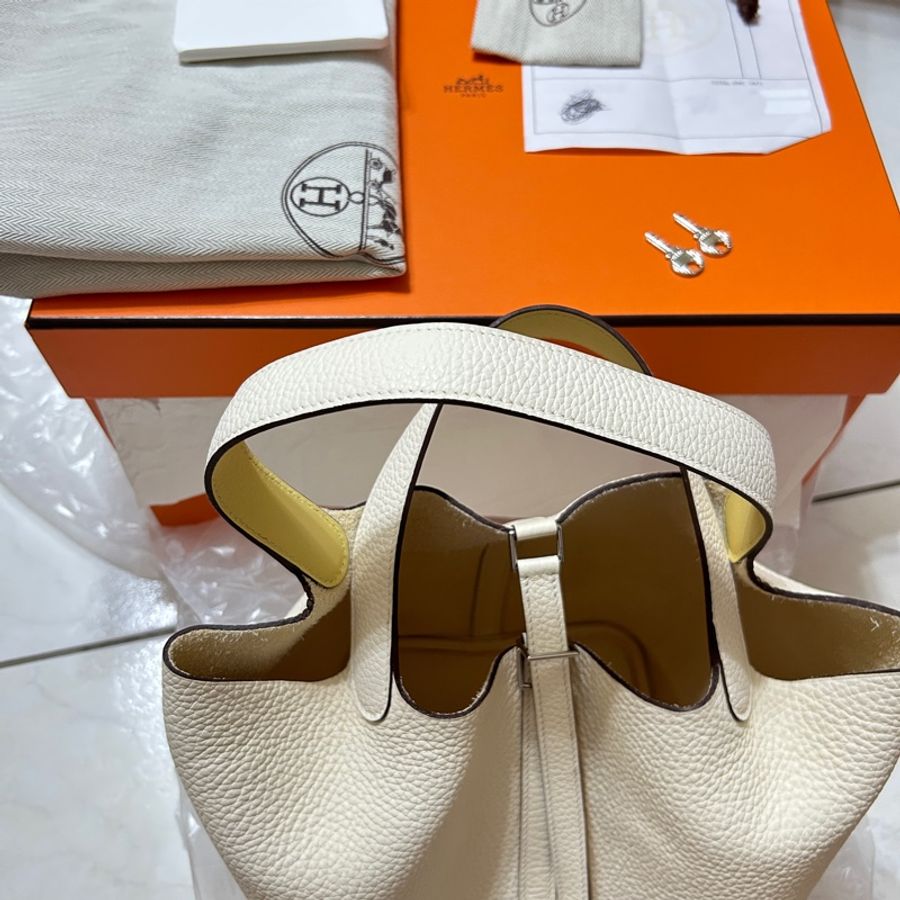 Hermes Picotin 22/ P22 菜籃子 Nata奶油白銀扣 拼內手柄 Jaune Poussin小雞黃/ Clemence leather/ Stamp Y-6