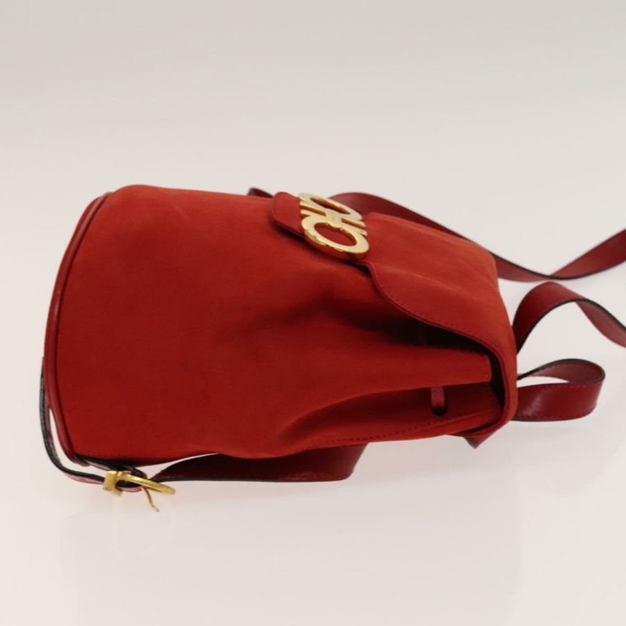 【日本直送】Salvatore Ferragamo Gancini 背包 麂皮 紅色 金色 正品 138631-2