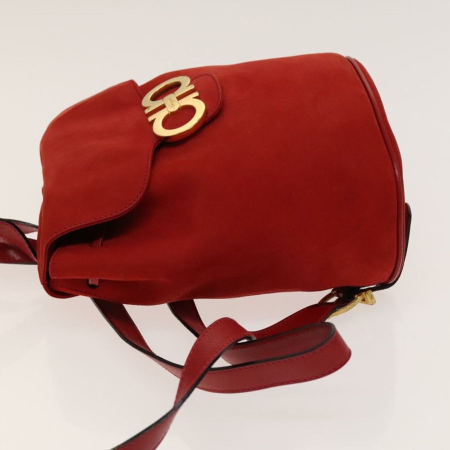 【日本直送】Salvatore Ferragamo Gancini 背包 麂皮 紅色 金色 正品 138631-3