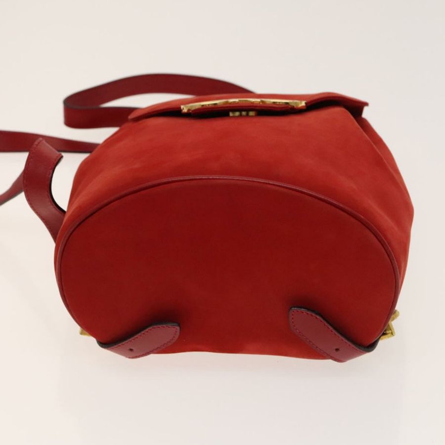 【日本直送】Salvatore Ferragamo Gancini 背包 麂皮 紅色 金色 正品 138631-4