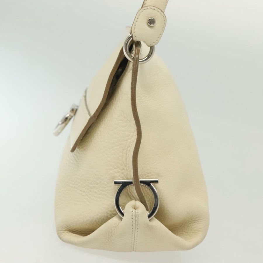 【日本直送】Salvatore Ferragamo Gancini 皮革肩背包 白色 銀色 正品 138871-3