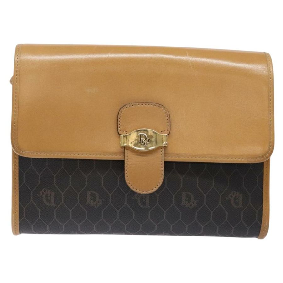 【日本直送】Christian Dior 蜂巢帆布肩背包 PVC 黑色金色 正品 BA4862-12