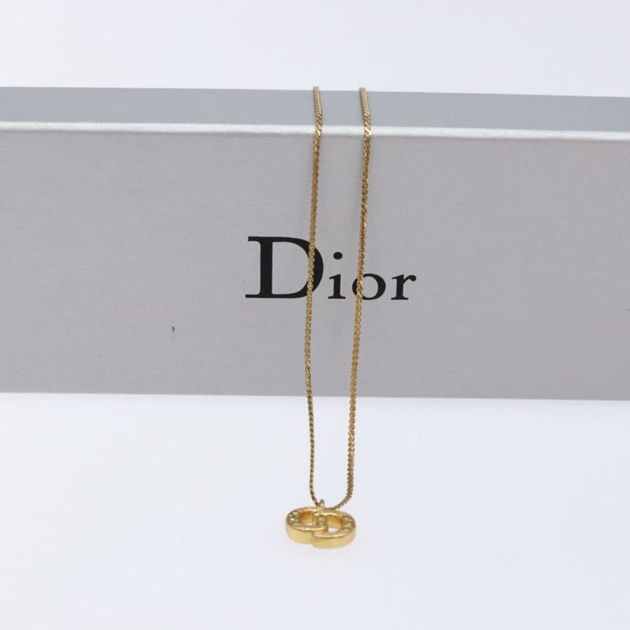 【日本直送】Christian Dior 石質 CD 標誌項鍊 金屬金 Auth 140833-12
