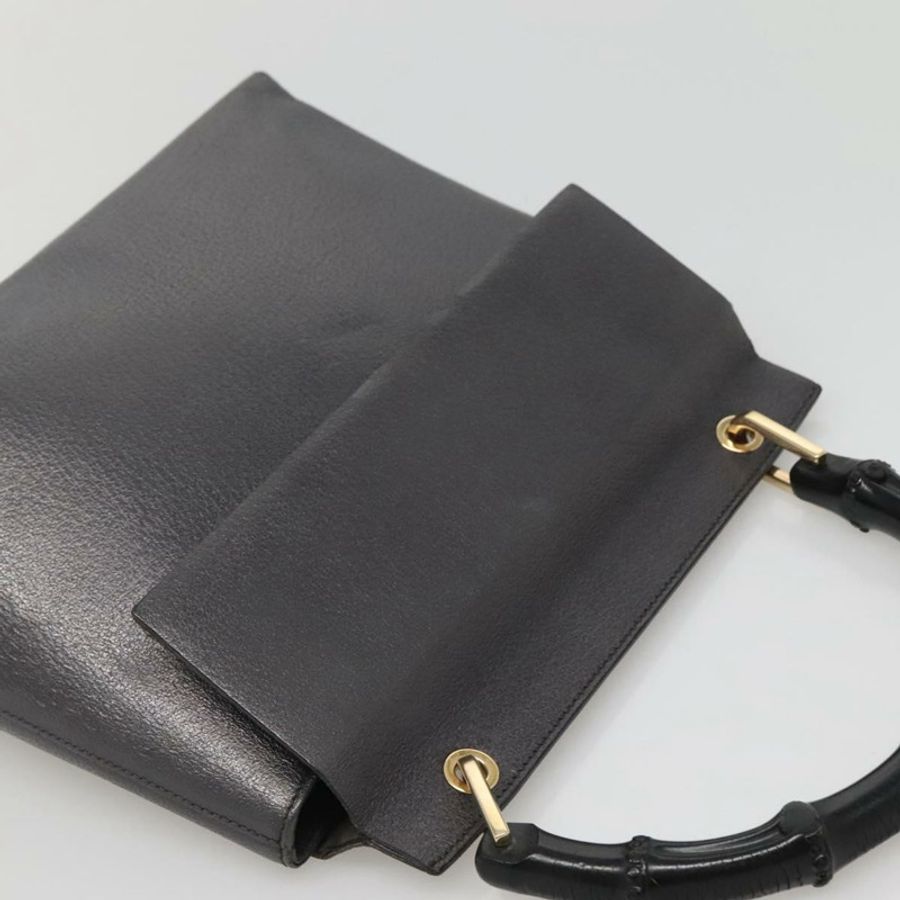【日本直送】GUCCI 竹節手提包 皮革 金色 炭灰色 001 3444 1887 正品 138139-5