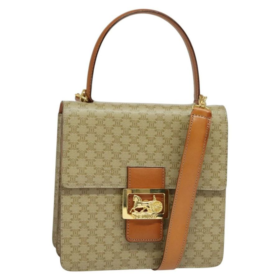 【日本直送】CELINE Macadam帆布手提包 PVC 兩用 米色 金色 正品 141009-0