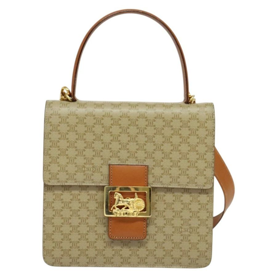 【日本直送】CELINE Macadam帆布手提包 PVC 兩用 米色 金色 正品 141009-12