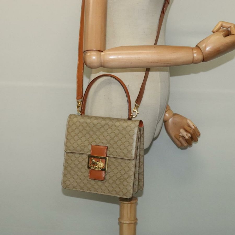 【日本直送】CELINE Macadam帆布手提包 PVC 兩用 米色 金色 正品 141009-24
