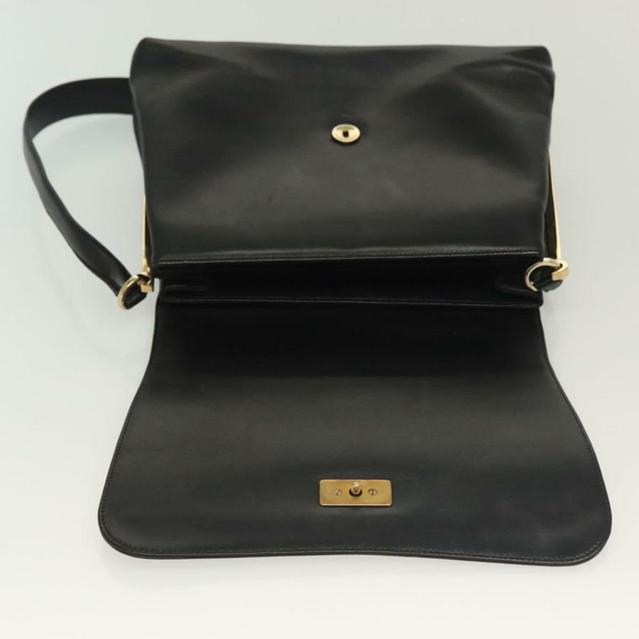 【日本直送】Salvatore Ferragamo 黑色金色皮革肩背包,正品 yk19470-9
