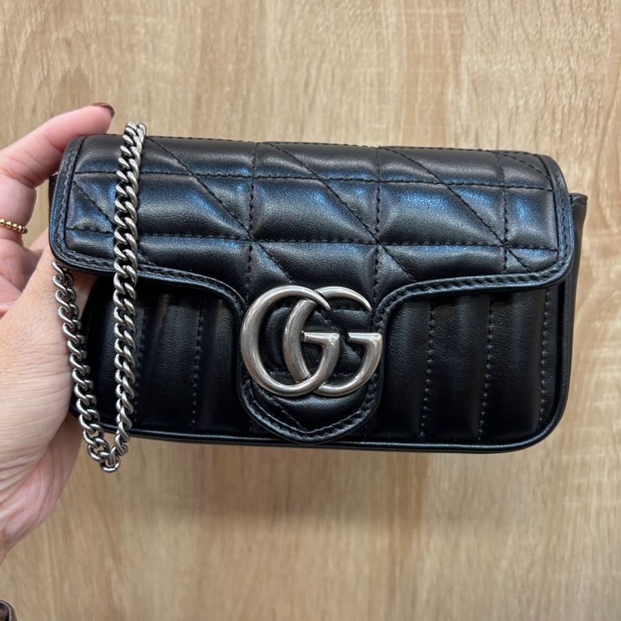 Gucci 黑牛皮Marmont mini 斜背包-0