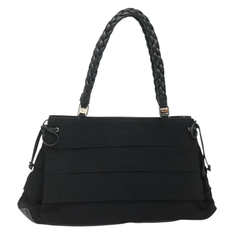 【日本直送】Salvatore Ferragamo Vala 手提包 帆布 黑色 銀色 正品 142249-0
