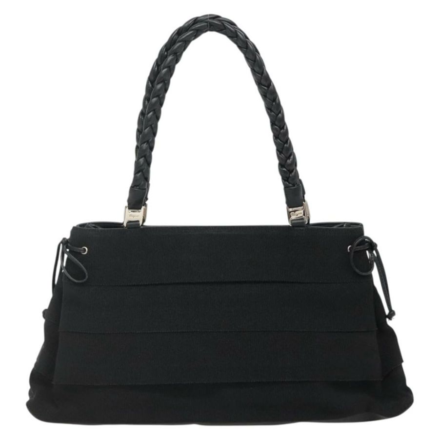 【日本直送】Salvatore Ferragamo Vala 手提包 帆布 黑色 銀色 正品 142249-1