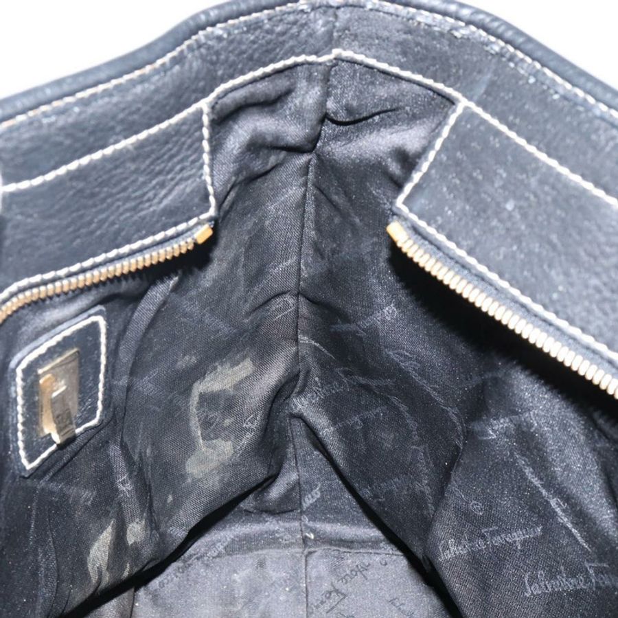 【日本直送】Salvatore Ferragamo 皮革手提包 黑色 金色 Auth SW1521-18