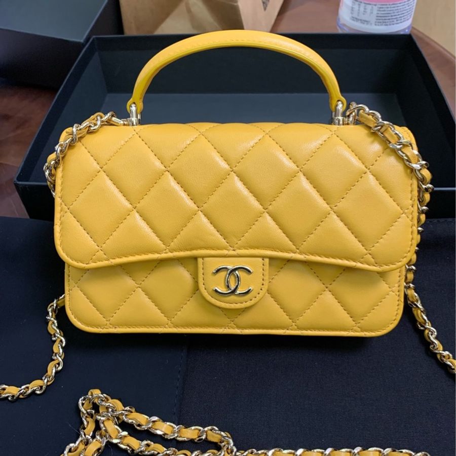 Chanel 芯片款 手柄woc 黃色 尺寸約17x10×3.3cm-2