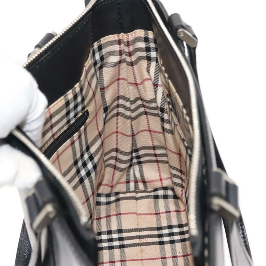 【日本直送】BURBERRY 手提包 皮革 黑色 銀色 正品 am9355-16