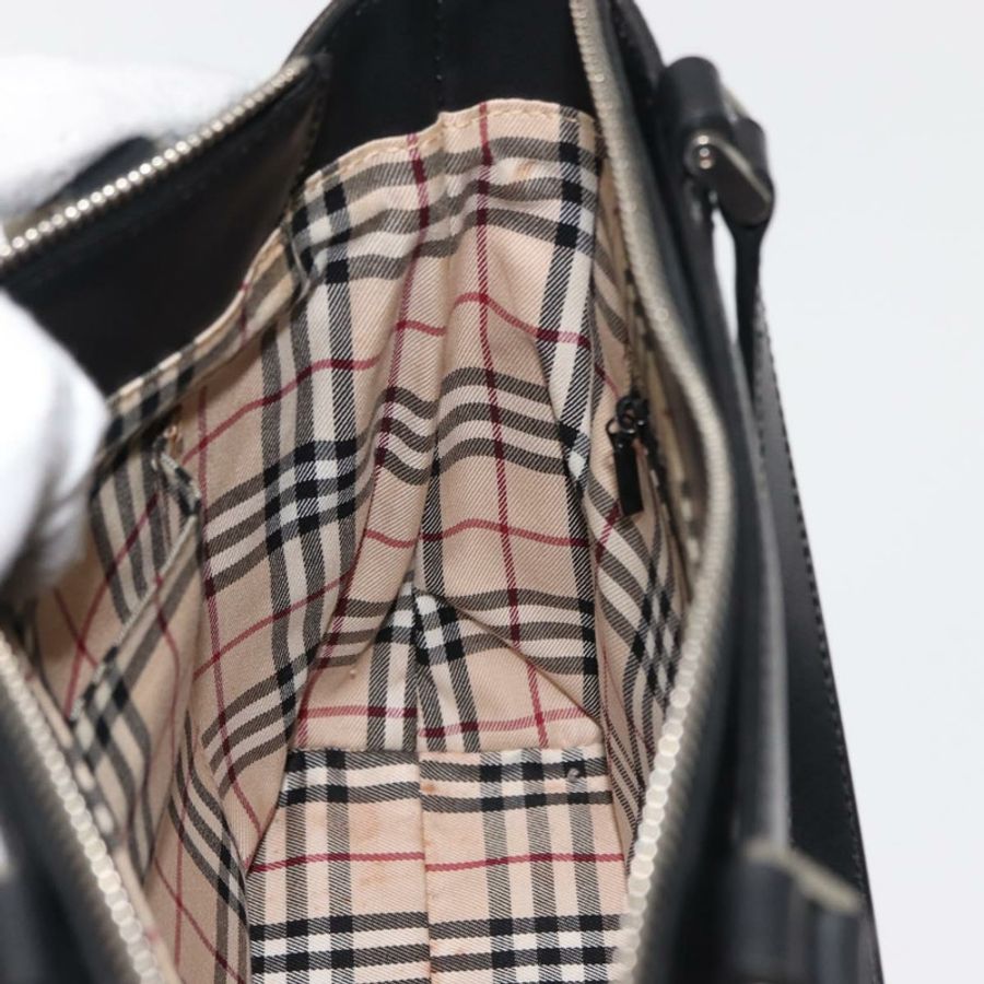 【日本直送】BURBERRY 手提包 皮革 黑色 銀色 正品 am9355-17