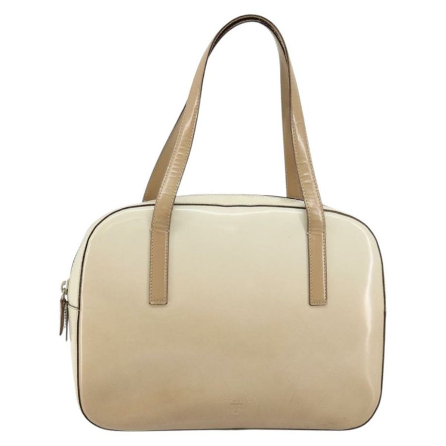 【日本直送】PRADA 手提包 漆皮 米色 銀色 正品 BA6605-12
