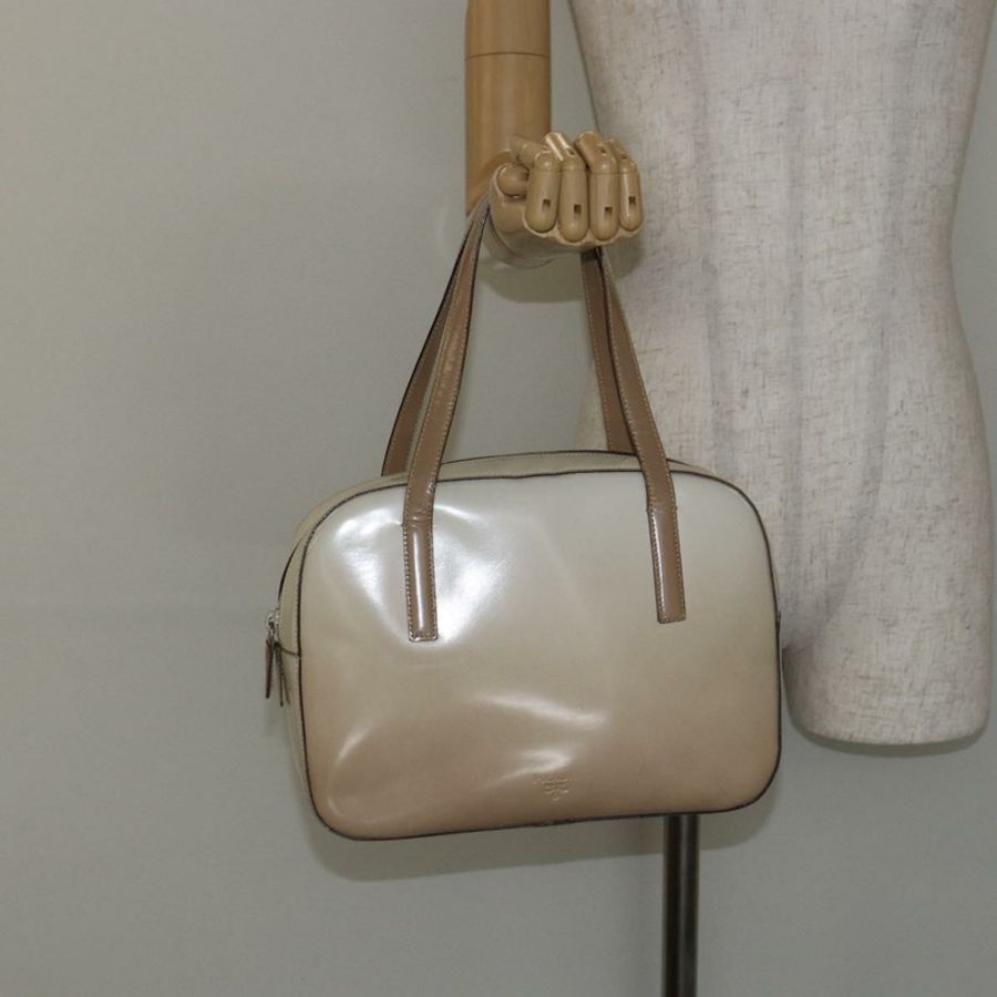 【日本直送】PRADA 手提包 漆皮 米色 銀色 正品 BA6605-21